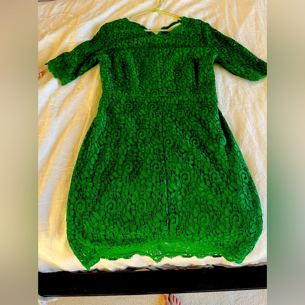 Crocheted, 3/4 sleeve, green dress
